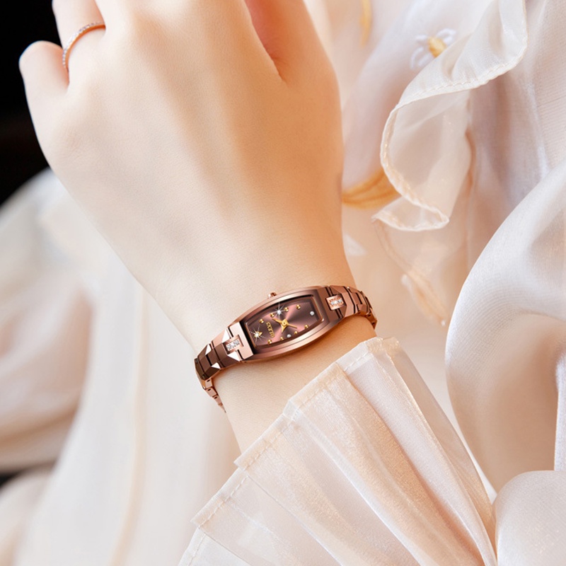 Đồng hồ nữ Olevs thời trang mặt nhỏ hình bầu dục dây đeo thép vonfram chống nước 30m, đường kính 15mm,thời trang công sở