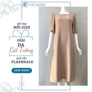Đầm trung niên nữ màu da tươi sáng, sang trọng nổi bật tặng bà, tặng mẹ đầm da   - Thời trang Cát Tường