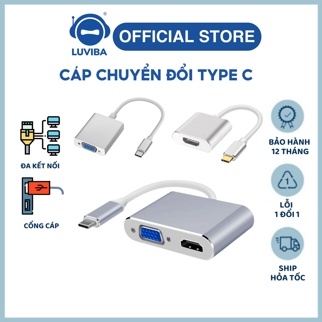 Type c to hdmi cáp chuyển đổi TPYE C sang HDMI VGA LUVIBA TC01