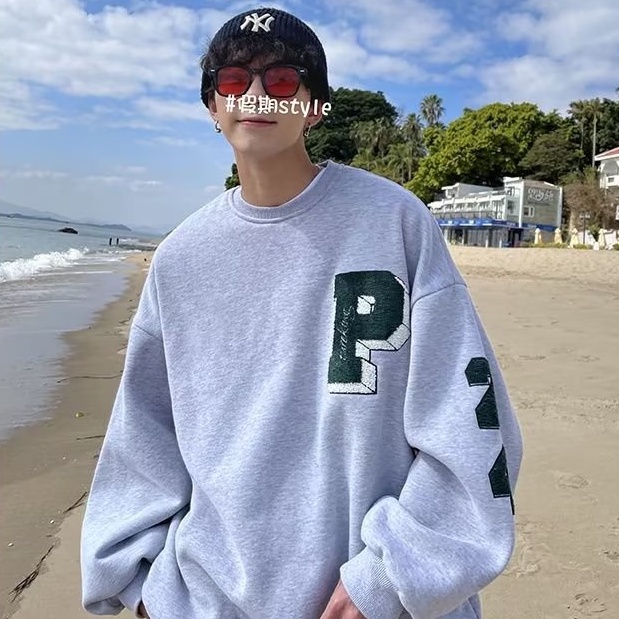 Áo Sweater Thể Thao Cổ Tròn Dáng Rộng Thêu Chữ Phong Cách Hip Hop Thời Trang Mùa Thu Mới 2022 Cho Nam Cỡ M-5XL