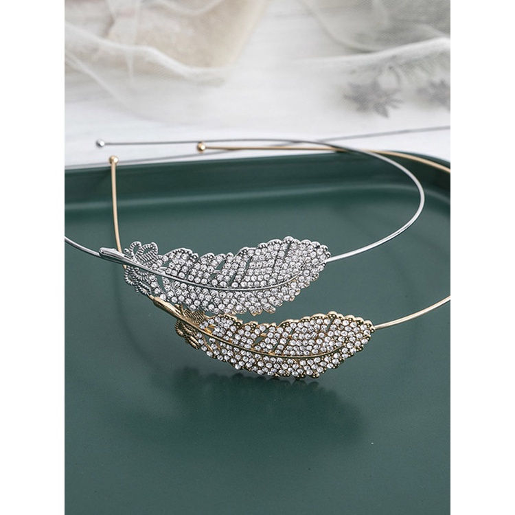 Cài Tóc Kim Loại Hình Lông Vũ Đính Đá Xinh Xắn