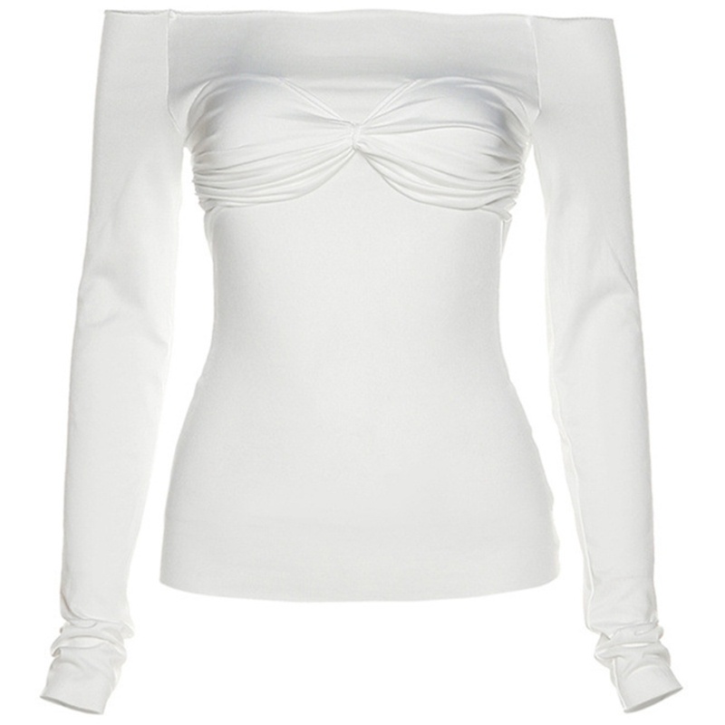 Áo Thun Croptop Tay Dài Trễ Vai Màu Sắc Đơn Giản Quyến Rũ Cho Nữ