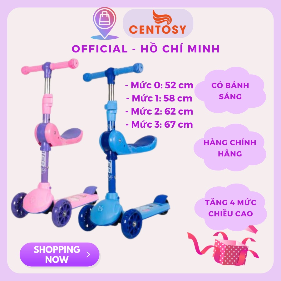 Xe Trượt Scooter Centosy 902 Có Bánh Đèn Phát Sáng, Màu Sắc Bắt Mắt Cho Bé Yêu Từ 2-9 Tuổi