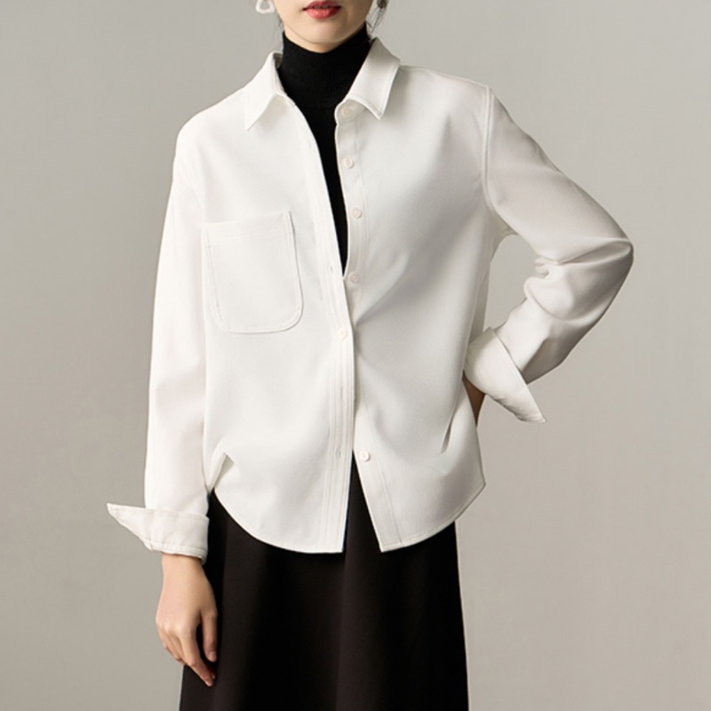 Áo Sơ Mi Nữ Tay Dài Màu Trơn Phong Cách Retro Đơn Giản Dễ Phối Đồ