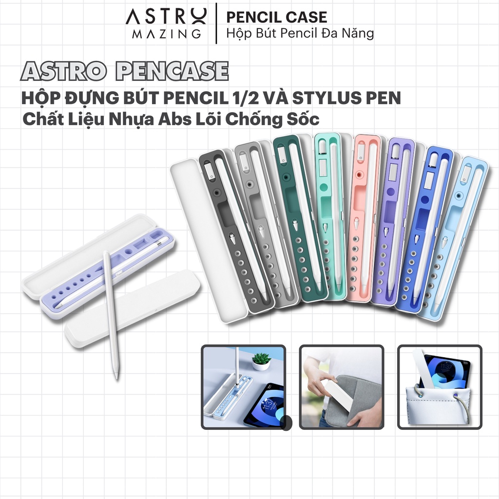 Hộp đựng bút AstroMazing dành cho bút cảm ứng Pencil 1 2, Stylus Pencil bằng nhựa abs cao cấp, lõi silicone chống sốc