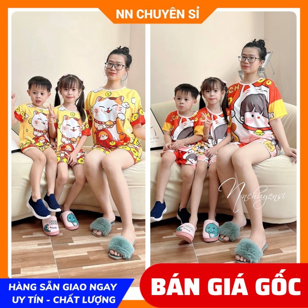 ĐỒ BỘ CON MÈO TẾT 2023 Đồ bộ thun bé trai bé gái size đến 70kg chất thun mềm mát in hoạt hình dễ thương DBRBD FULL SIZE