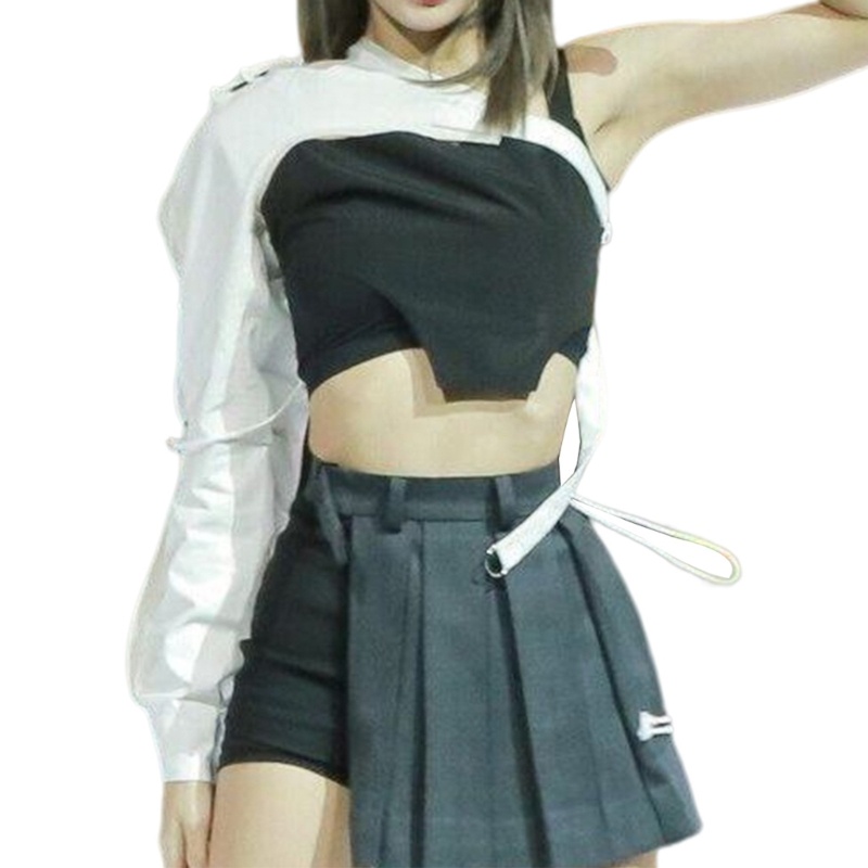 Xiangbao Phụ Nữ Rave Áo Crop Top Có Khóa Cài Và Vòng Cổ Choker