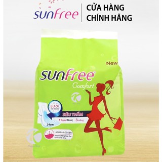 Combo 8 Gói Băng Vệ Sinh Sunfree Siêu Thấm Mỏng Có Cánh 8 miếng 23cm