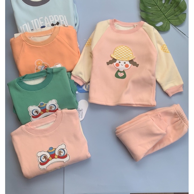 Bộ nỉ lót lông cho bé trai, bé gái, nỉ dày cho bé size 90 - 120