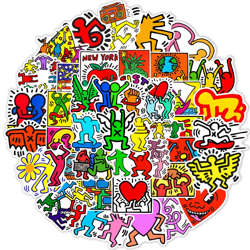 Bộ 100 Cái ❉ Miếng Dán Trang Trí Họa Tiết Graffiti Keith Haring Series B ❉ Sticker Dán Chống Thấm Nước Họa Tiết Doodle Hợp Thời Trang