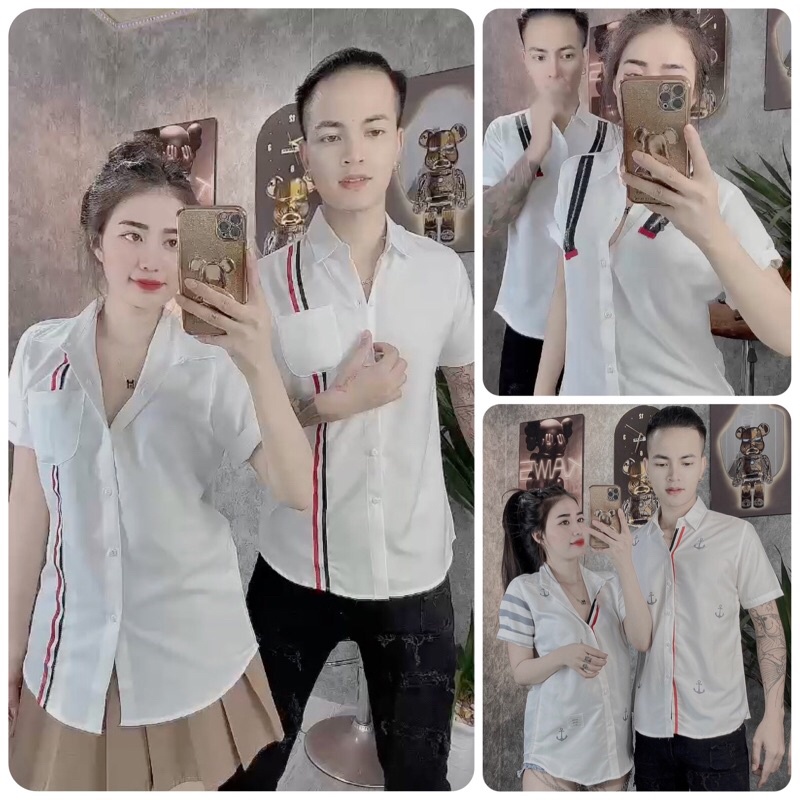 Áo sơ mi nam tay ngắn chất liệu kate lụa in họa tiết LV, BURBERRY