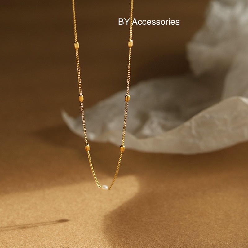 Dây chuyền titan xích phối xen kẽ ngọc trai nhân tạo không gỉ WN2286