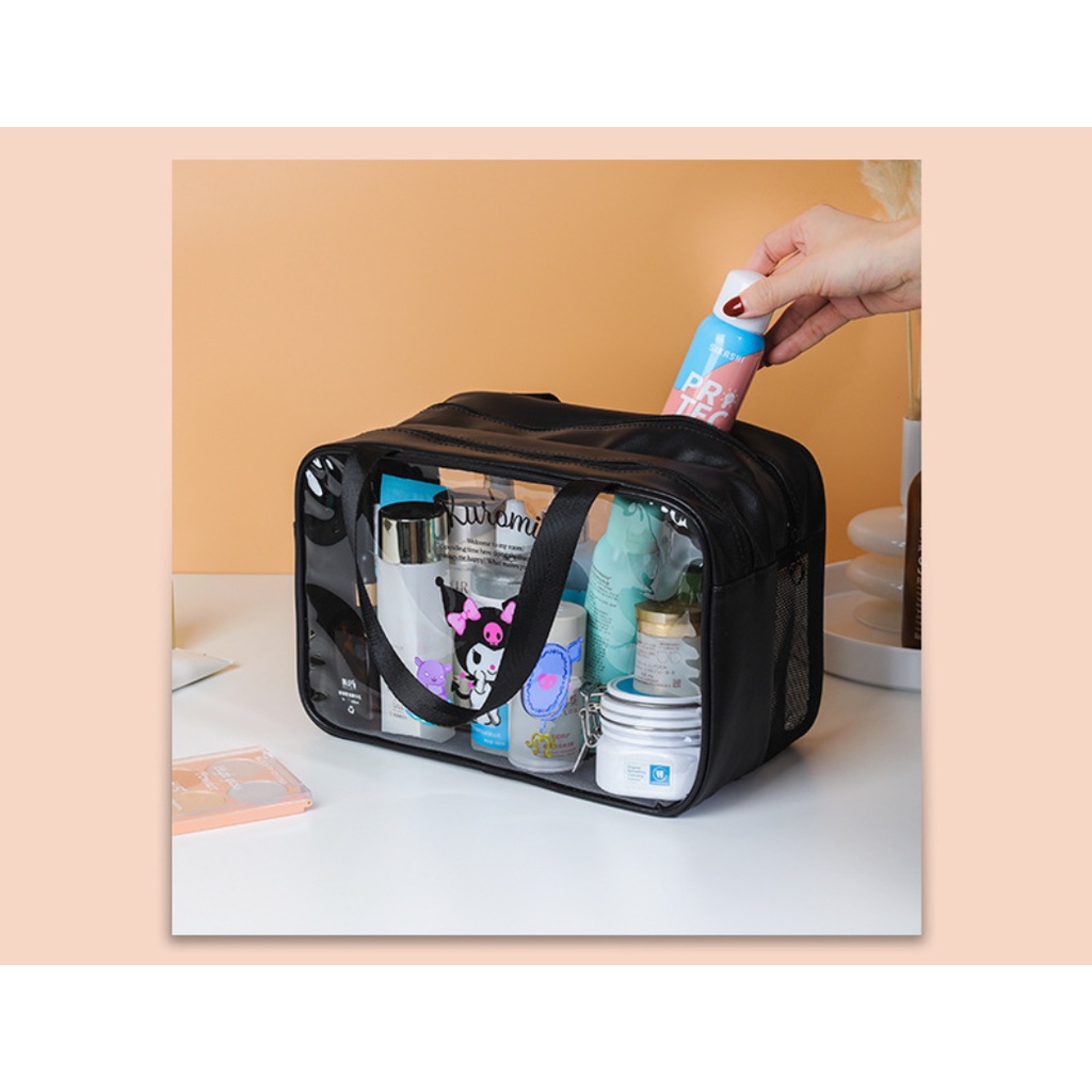 Túi Nhựa pvc Hai Lớp Trong Suốt Đựng Mỹ Phẩm Khô Và Ướt Họa Tiết Hoạt Hình Chống Thấm Nước