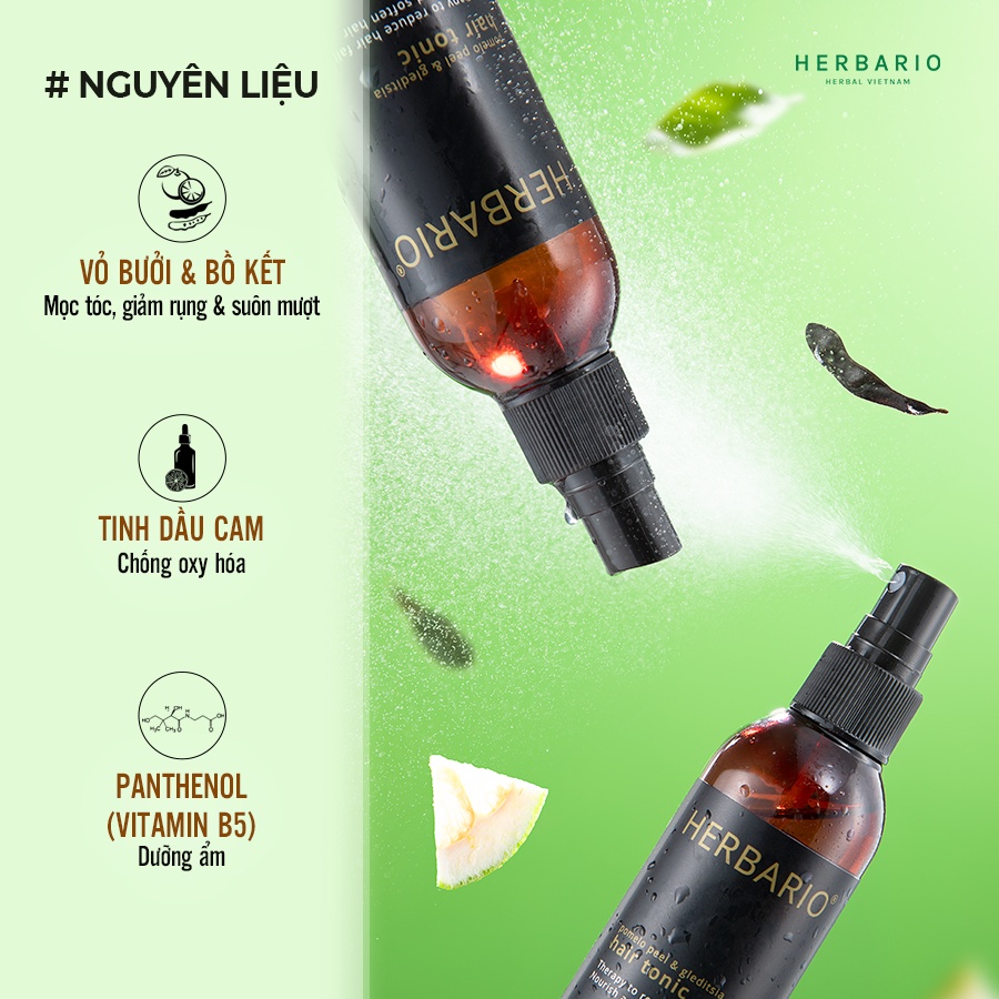 Nước xịt dưỡng tóc Vỏ Bưởi và Bồ Kết Herbario 100ml (pomelo peel & gleditsia)