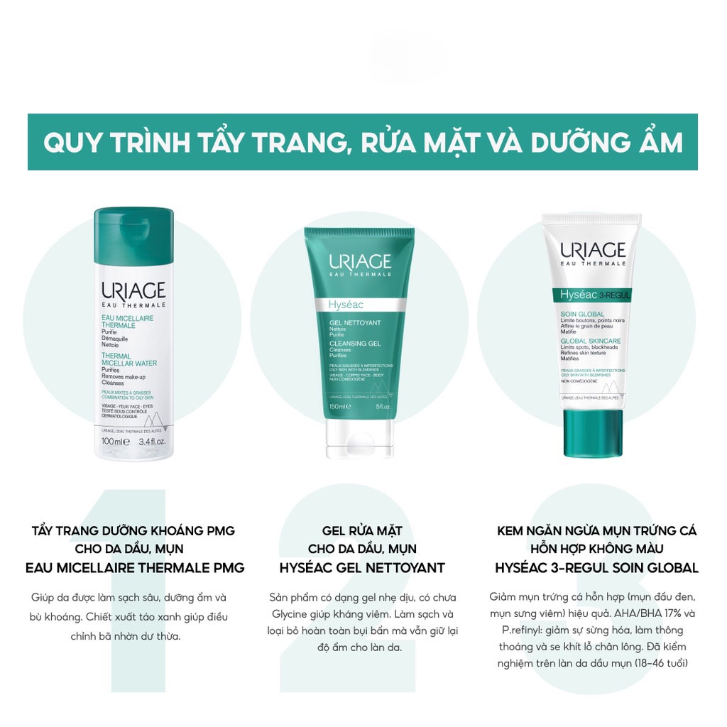 Tẩy trang dưỡng khoáng cho da dầu mụn, nhạy cảm, dưỡng ẩm URIAGE EAU MICELLAIRE THERMALE PMG 250ml
