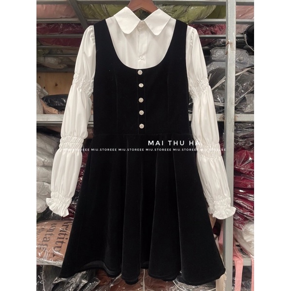 SET SƠ MI TAY CHUN KÈM YẾM HAI DÂY DÁNG XOÈ BỒNG SSMTCK