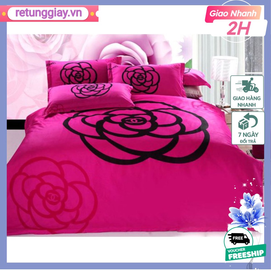 Bộ Vỏ Chăn Ga Gối Cotton PoLy nhập chanel hồng ( SET 4 MÓN )