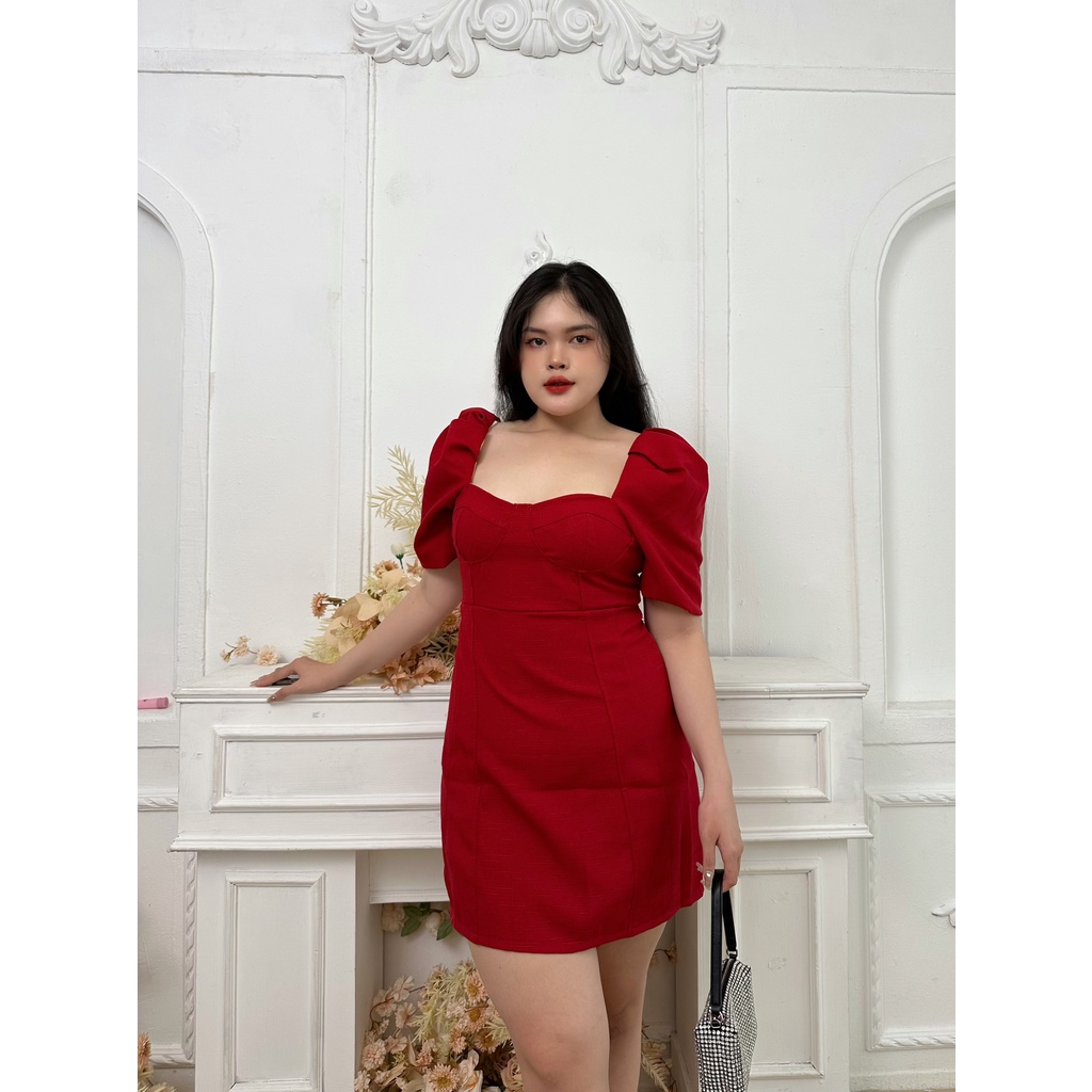 (SIZE M - L- XL) S003 - VÁY CÚP TAY PHỒNG ĐỎ