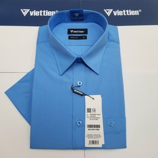 Áo sơ mi Việt tiến tay ngắn màu xanh nước biển L.BLUE, chính hãng , cao cấp – form suông  REGULAR- tà bầu
