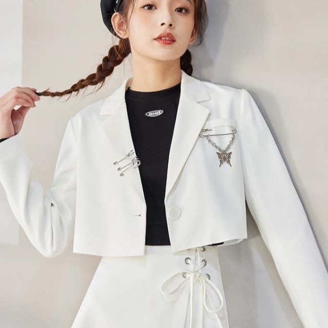 Đen Áo Khoác crop Top Tay Dài Phong Cách Thời Trang harajuku Hàn Quốc 2023 Roma mujer y2k