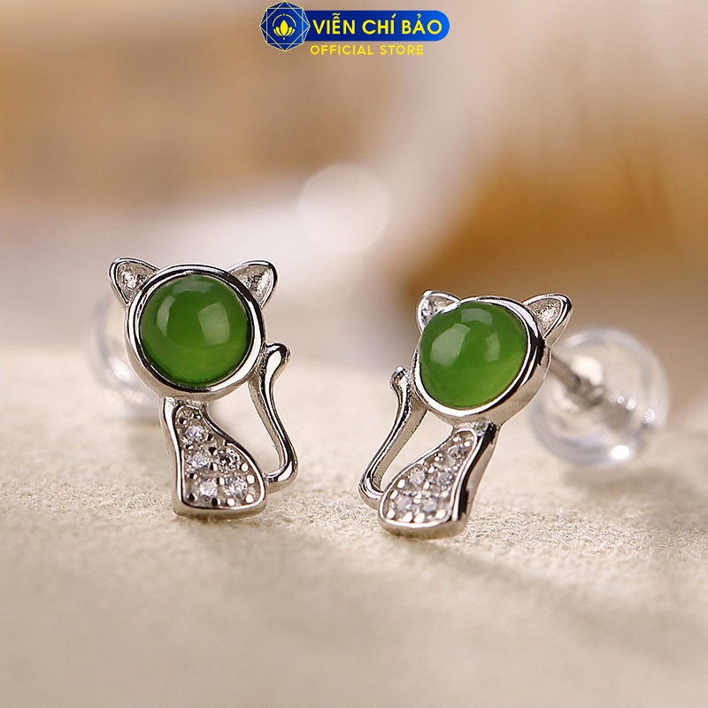 Bông tai Hồ ly đá xanh chất liệu bạc Thái 925 thời trang phụ kiện trang sức nữ Viễn Chí Bảo B000296