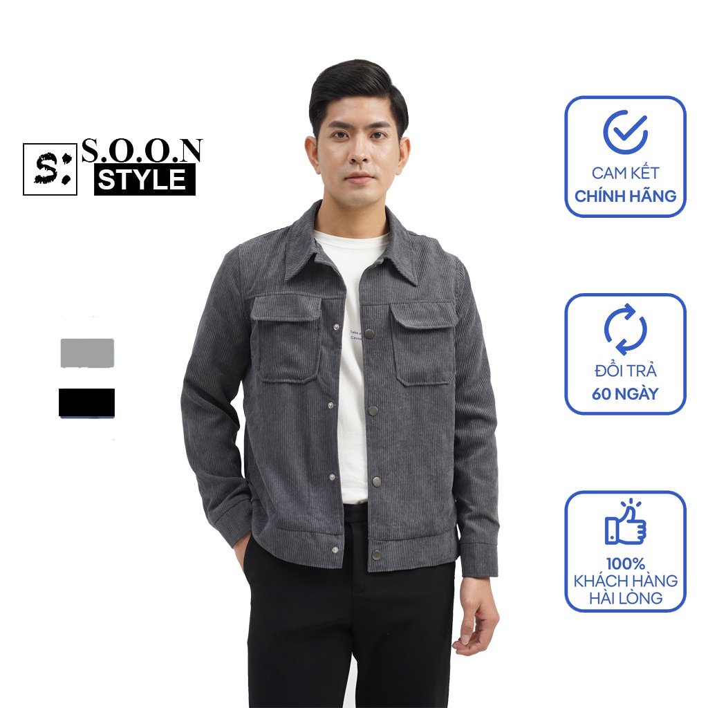 Áo Khoác Nhung Tăm QC03,Vải Da Lộn Tăm, Túi Hộp 2 Lớp Dày Dặn, Form Rộng, Cổ Bẻ, Phong Cách Class For Men