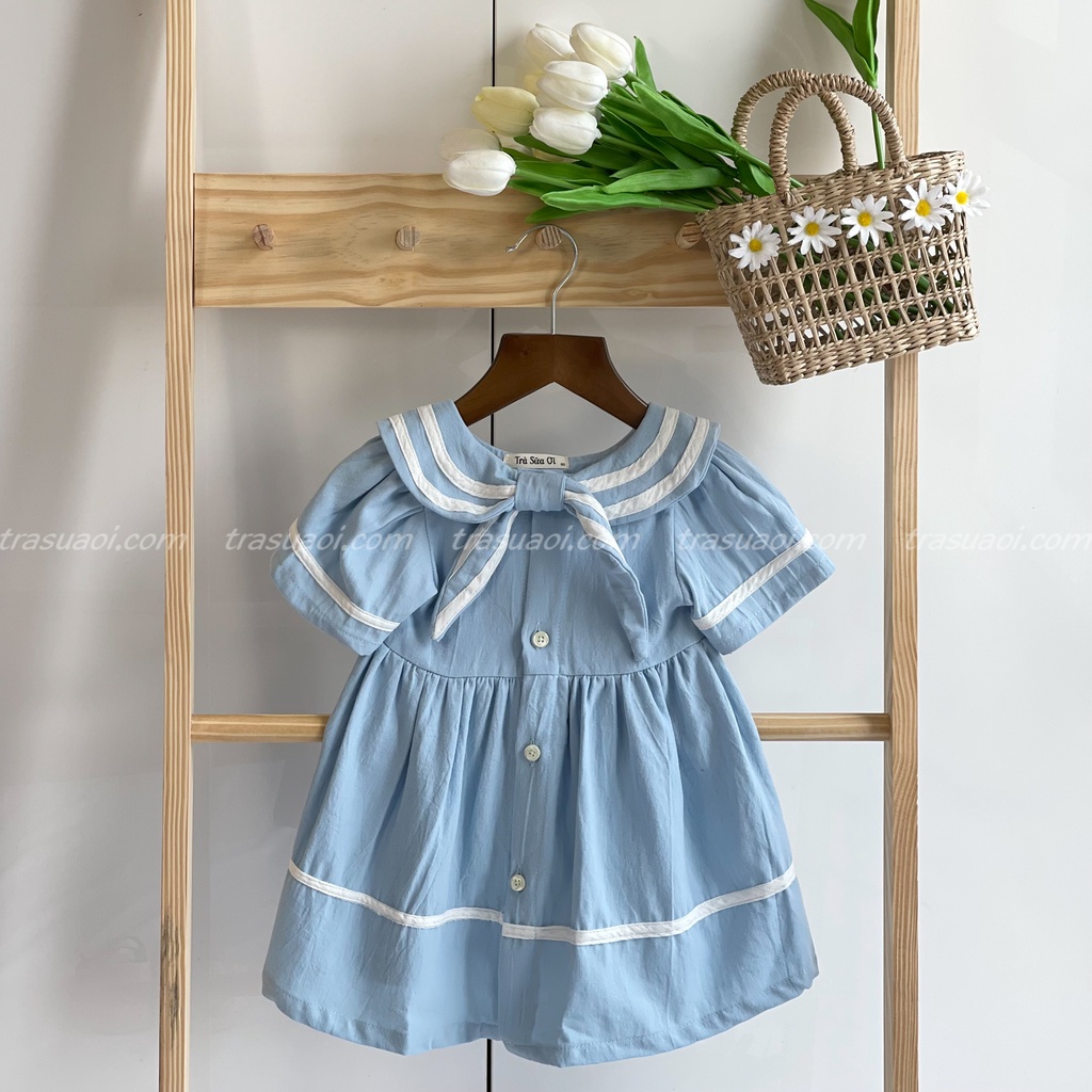 Đầm bé gái, váy thủy thủ cho bé gái từ 8kg - 26kg phối cổ trắng - TRASUAOI D026
