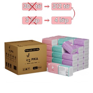 Thùng giấy ăn PIKA 30 gói [ 312 tờ / 4 lớp ] cao cấp | Khăn giấy rút PIKA - Trắng - Mềm mịn - Dai - An Toàn