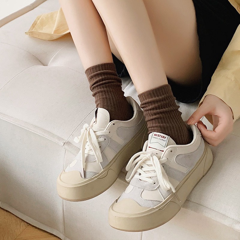 Tất vớ cổ cao gân trơn nam nữ màu set camel kem sữa hàn quốc tất thể thao basic vớ cao cổ nữ vintage camcamvintage