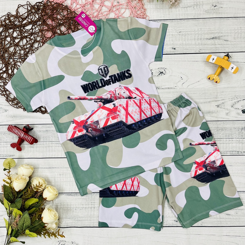 Đồ bộ bé trai in hình xe tăng quái vật tank arena đại chiến 10kg -60kg, bộ thun lạnh xe tăng quái vật mềm mịn