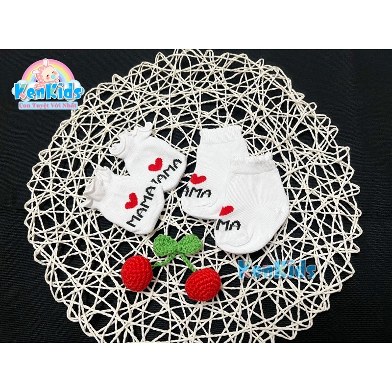 SET 3 Bộ bao tay chân len lưới giữ ấm cho bé sơ sinh LOVE PAPA - MAMA (0-3m)
