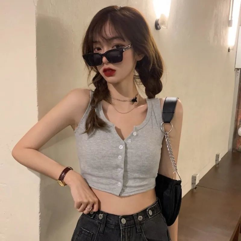 Áo Hai Dây Ngắn Màu Trơn Thời Trang Xuân Hè Quyến Rũ Cho Nữ