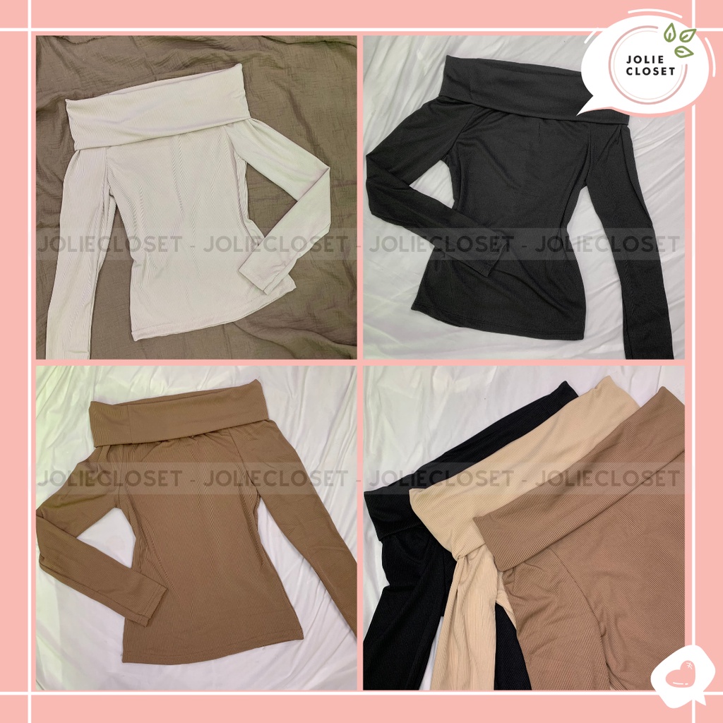 Set áo trễ vai len tăm form body, chân váy midi xếp li chất kaki lưng chun vintage retro dịu dàng