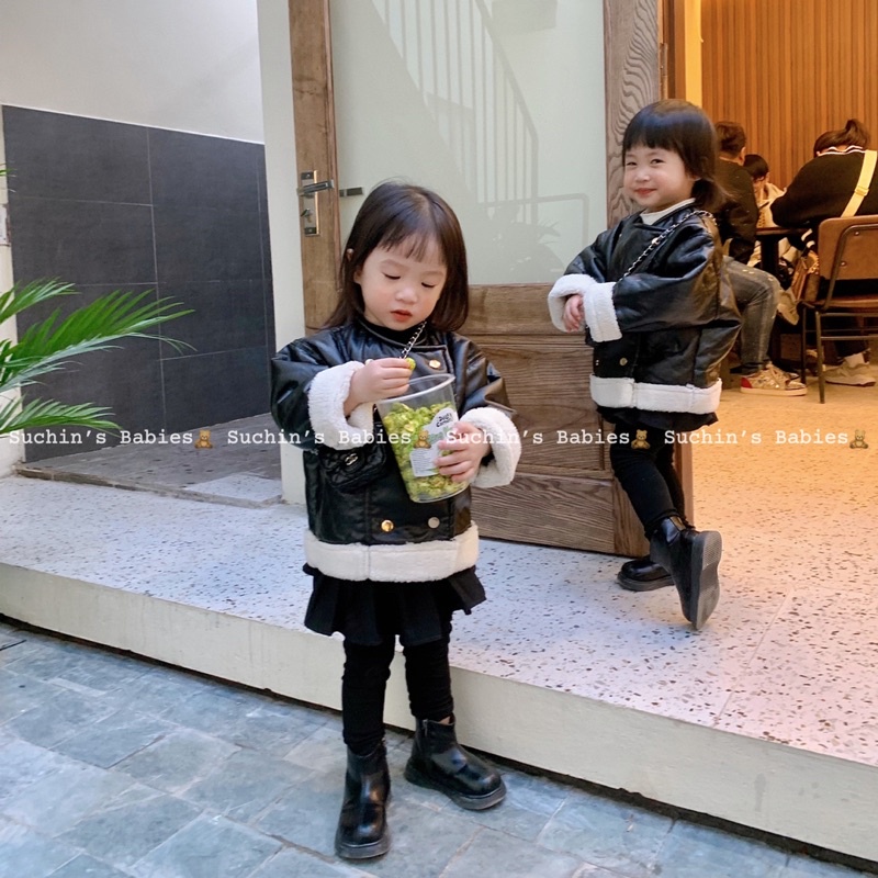 Áo khoác da lót bông ấm cho bé Suchin