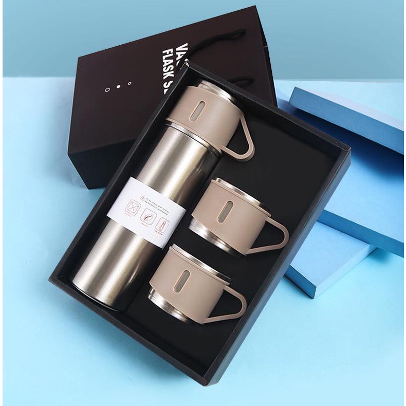 Set Bình Giữ Nhiệt và 2 Ly Cách Nhiệt Vacuum Flask 500ml Inox Cao Cấp 304