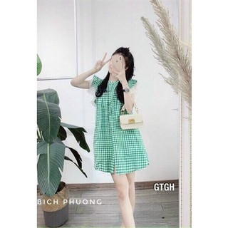  đầm babydoll thời thượng caro cổ tròn tay ren trắng -đầm thời thượng dễ mặc mùa hè