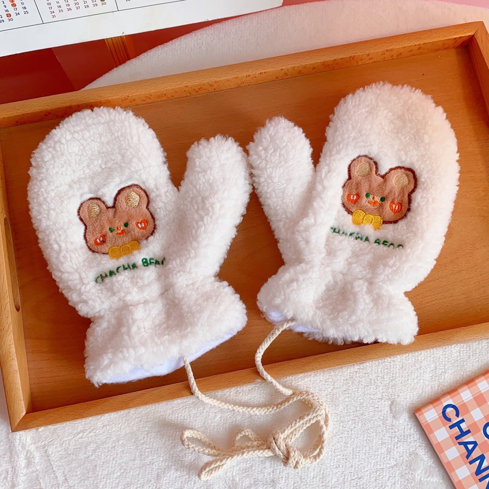 Găng tay lông xinh dệt kim quà tặng cho nữ , dày và giữ ấm siêu tốt hình gấu thỏ dễ thương - G01