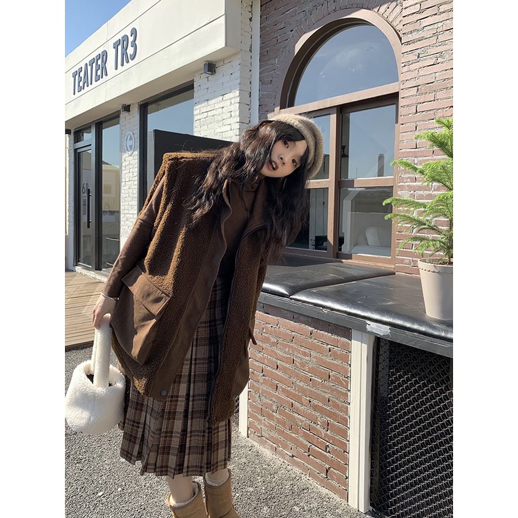 Áo Khoác Len Lông Cừu Giả Size Lớn Phong Cách Lười Retro Mùa Thu Đông
