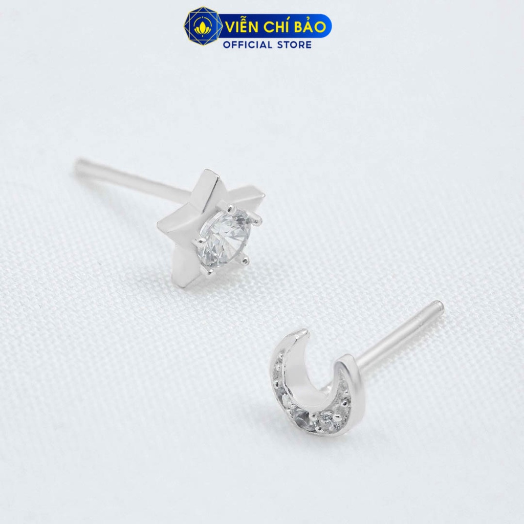 Khuyên tai bạc nữ trăng sao chất liệu bạc 925 thời trang phụ kiện trang sức nữ Viễn Chí Bảo E0100