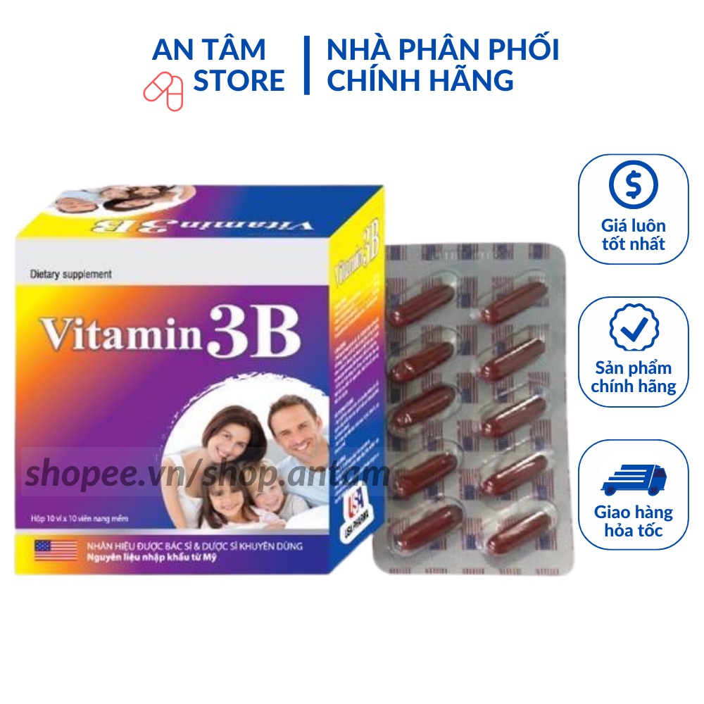 Viên Uống Bổ Sung Vitamin B ❤️CHÍNH HÃNG👍 Vitamin 3B ❤️ hỗ trợ bổ dây thần kinh, chống tê bì chân tay hộp 100 viên