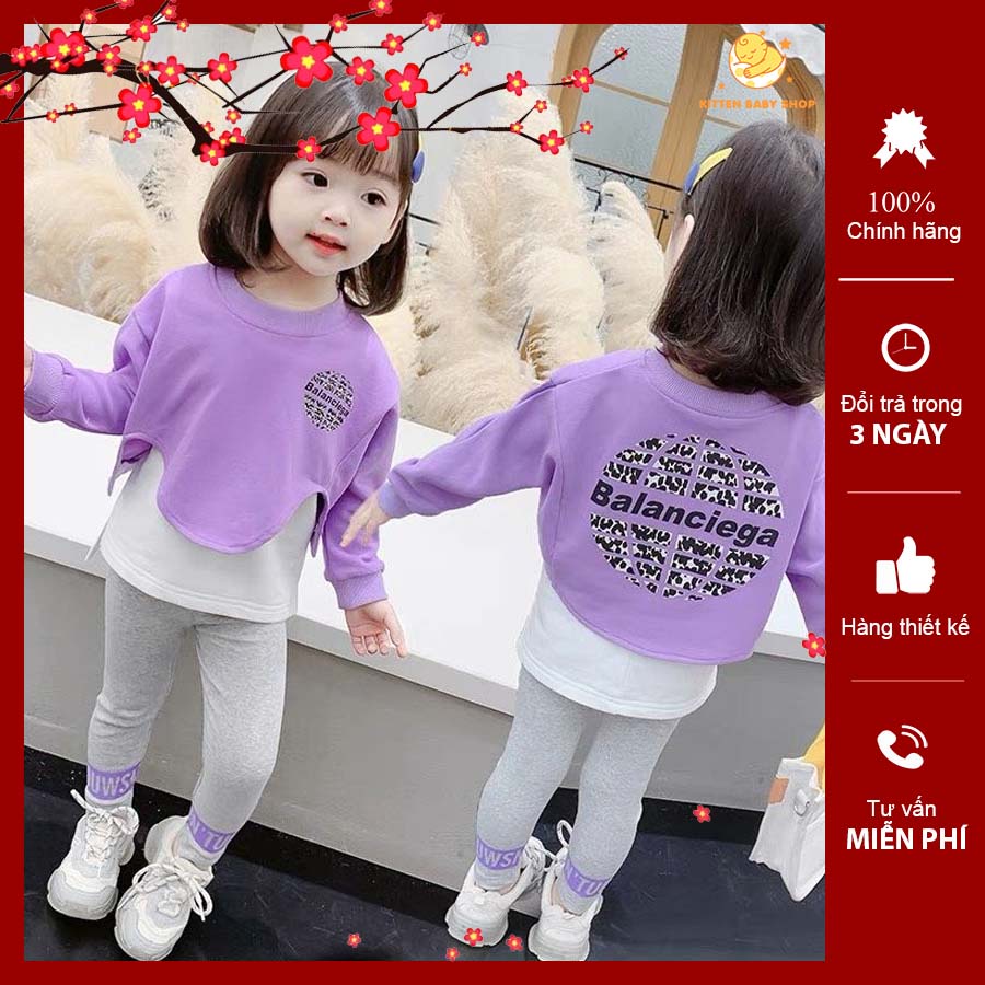 Đồ bộ bé gái Set 3 chi tiết dài tay cho bé mặc thu đông, mặc nhà, đi học, đi chơi 1 2 3 4 5 6 tuổi