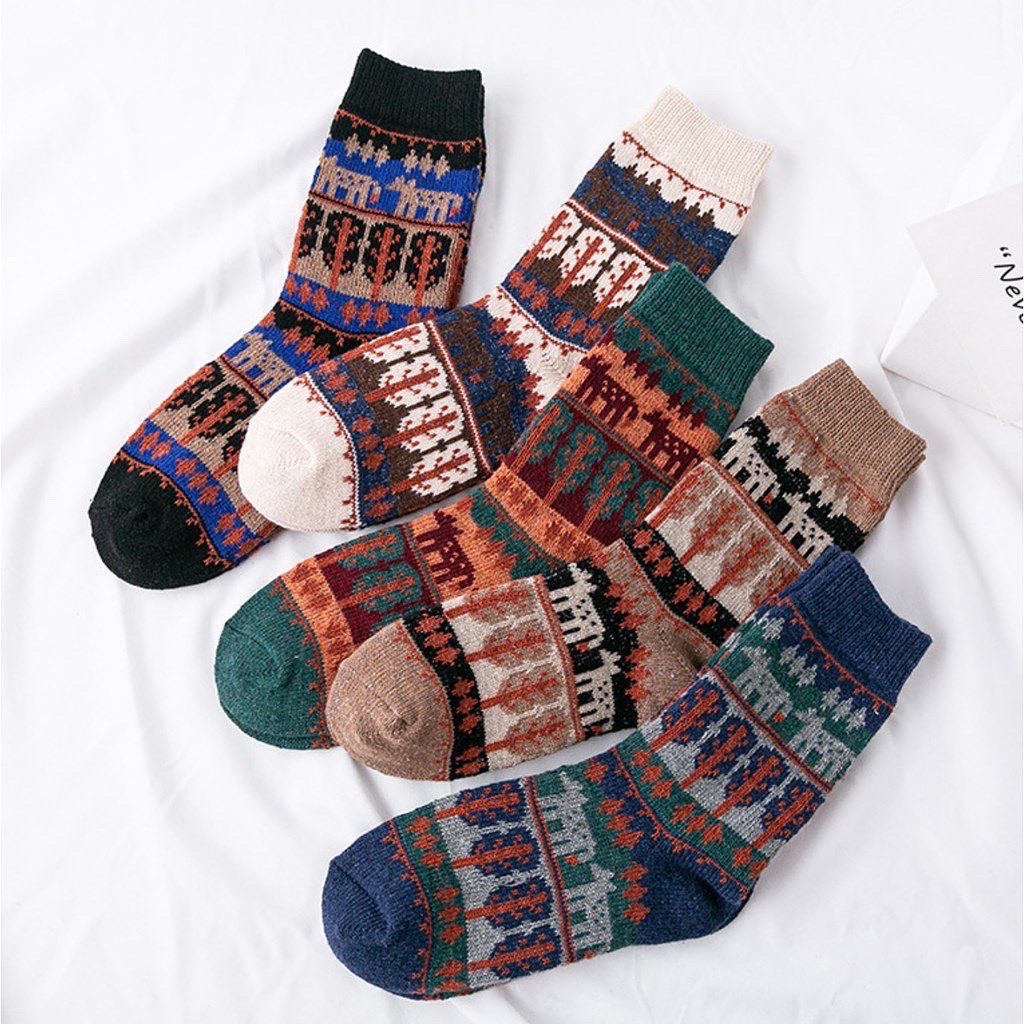 Tất Vớ Cổ Cao Nam Nữ Retro  Camcamvintage Họa Tiết Thổ Cẩm TC02 Vintage Đi Giày Tây Dày Dặn Quà Tặng Noel Sinh Nhật Tết