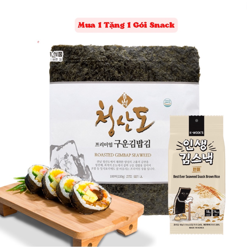 RONG BIỂN CUỘN CƠM 100 LÁ HÀNG NHẬP KHẨU HÀN QUỐC 220g( tặng 1 gói snack)
