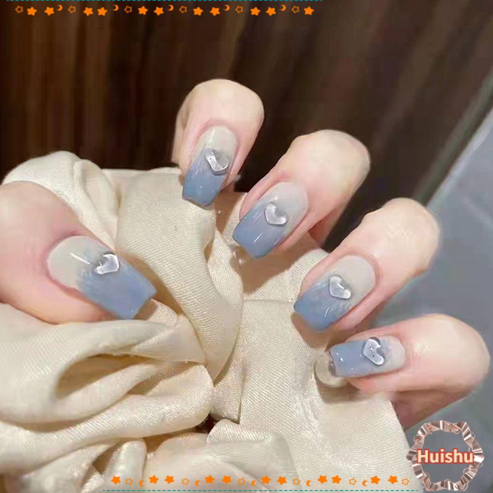 Bộ 24 Móng Tay Giả Đầu Tròn / Vuông Đính Kim Sa Che Phủ Toàn Diện