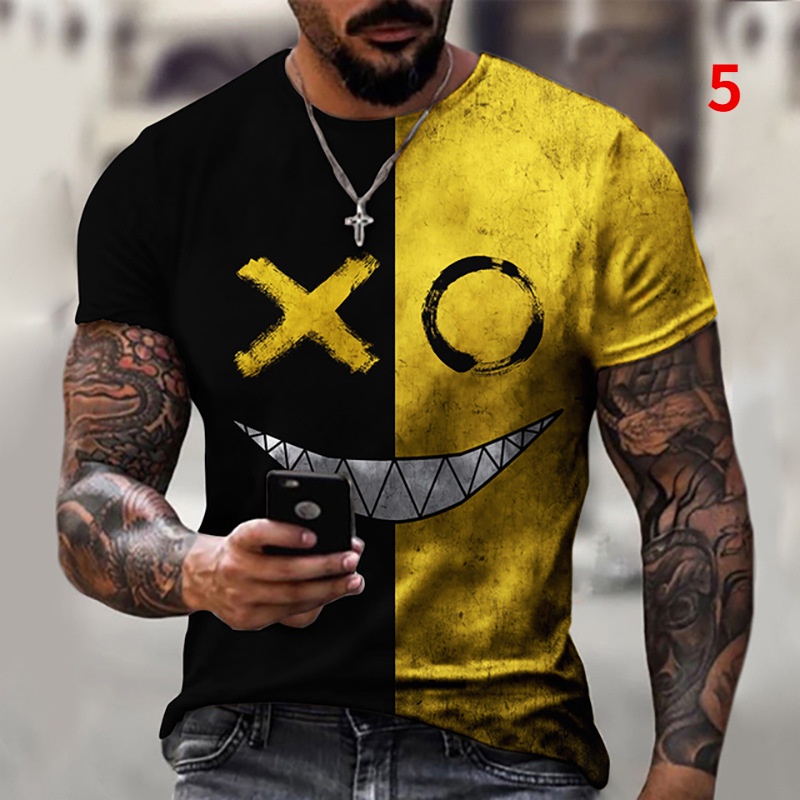 Áo Thun Tay Ngắn Dáng Rộng In Hình Mặt Cười 3D Phối Màu Độc Đáo Thời Trang Cho Nam XXS-6XL