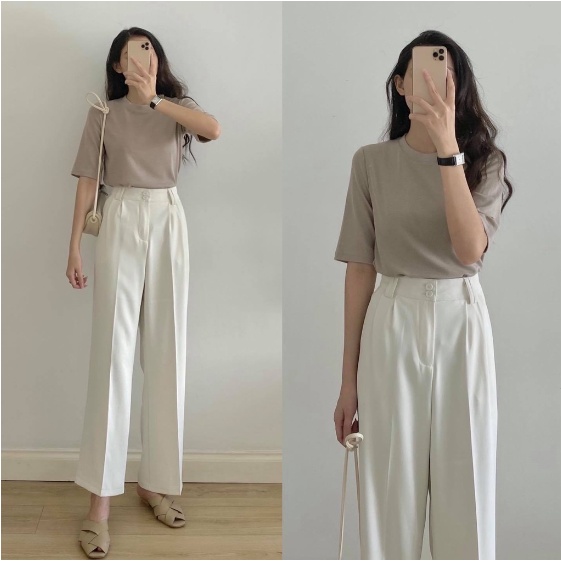 Quần ống rộng 2 cúc vải tuyết mưa 22T.CLOTHING A02C