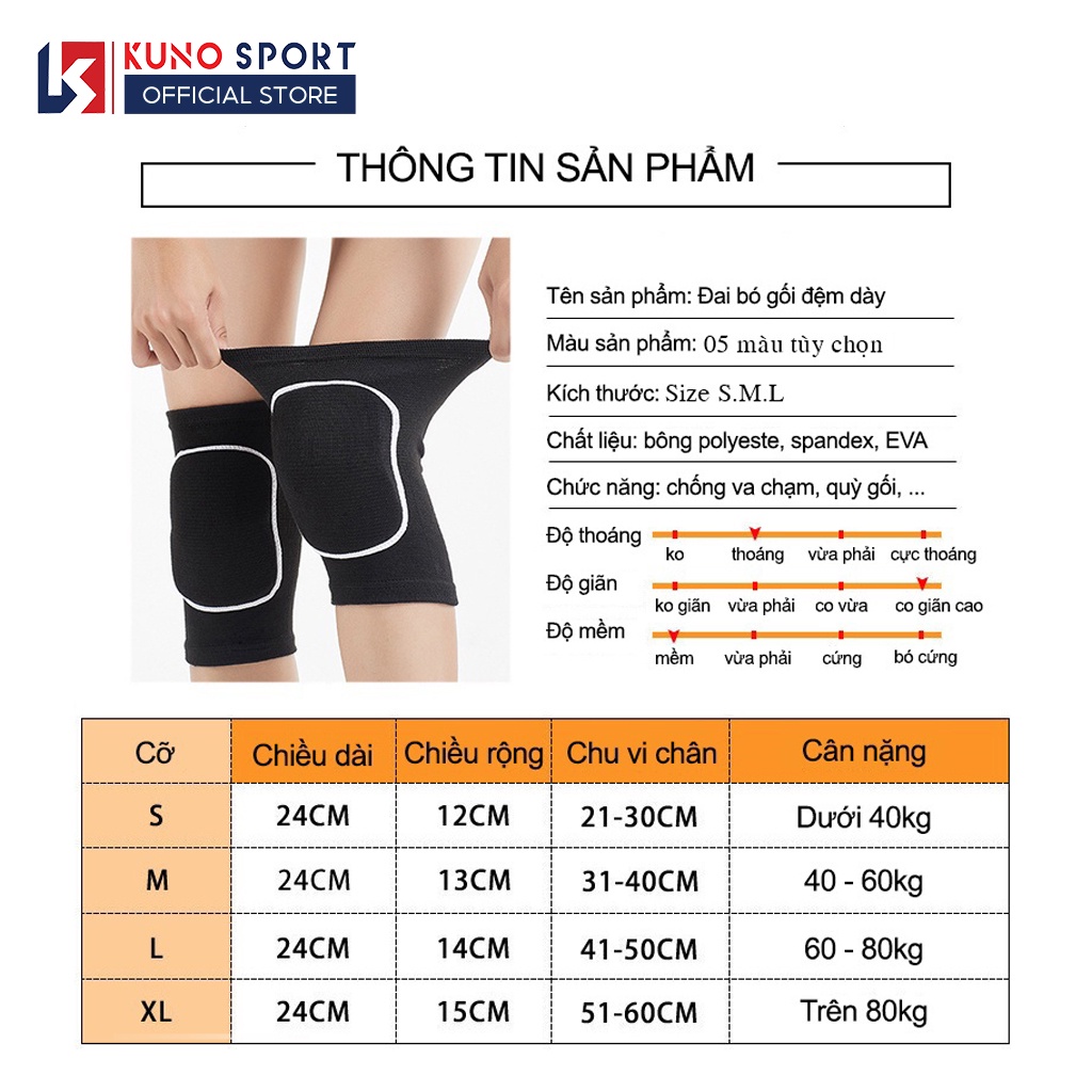 Bó Gối Thể Thao KUNO SPORT Bảo Vệ Đầu Gối Có Đệm Gối Chống Chấn Thương Cao Cấp