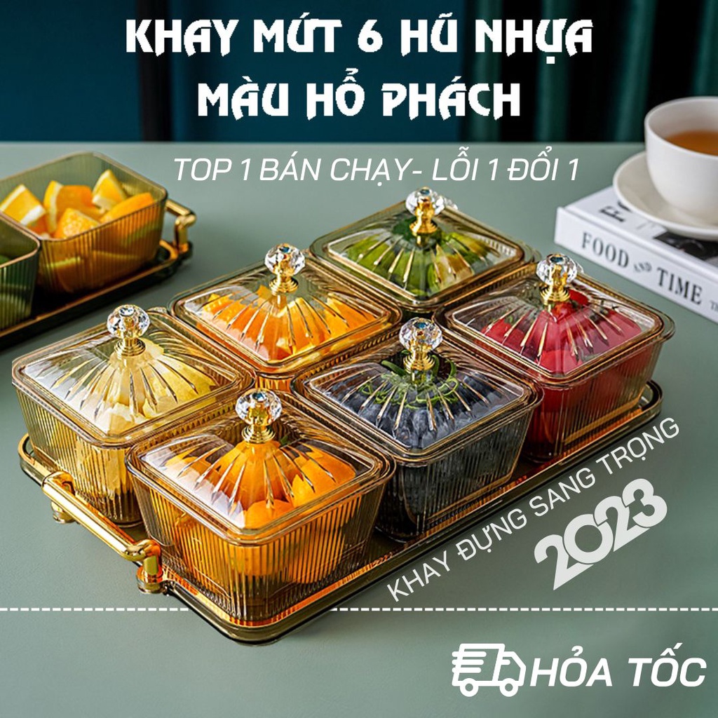 Khay Đựng Mứt Tết 6 Ngăn Đựng Bánh Kẹo, Mứt Tết, Hạt Dưa Sang Trọng, Hũ Đựng Kẹo Ngày Tết Cổ Truyền 2023