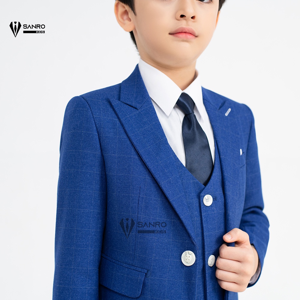 Bộ vest bé trai SANRO KIDS xanh kẻ đậm
