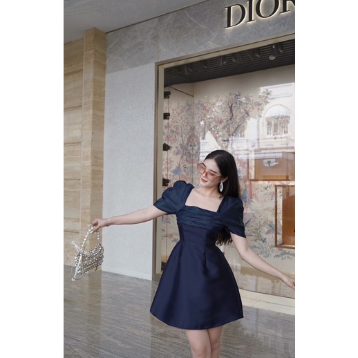 Rosie Dress - Đầm cổ vuông phối tay organza, xếp ly ngực, dáng chữ A, Céci Store.